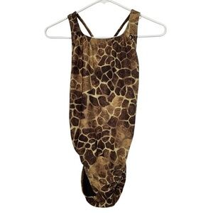 Illusions Brown Tan Animal Print Training Swimsuit Size 36/8 NWT #VEG-0050
